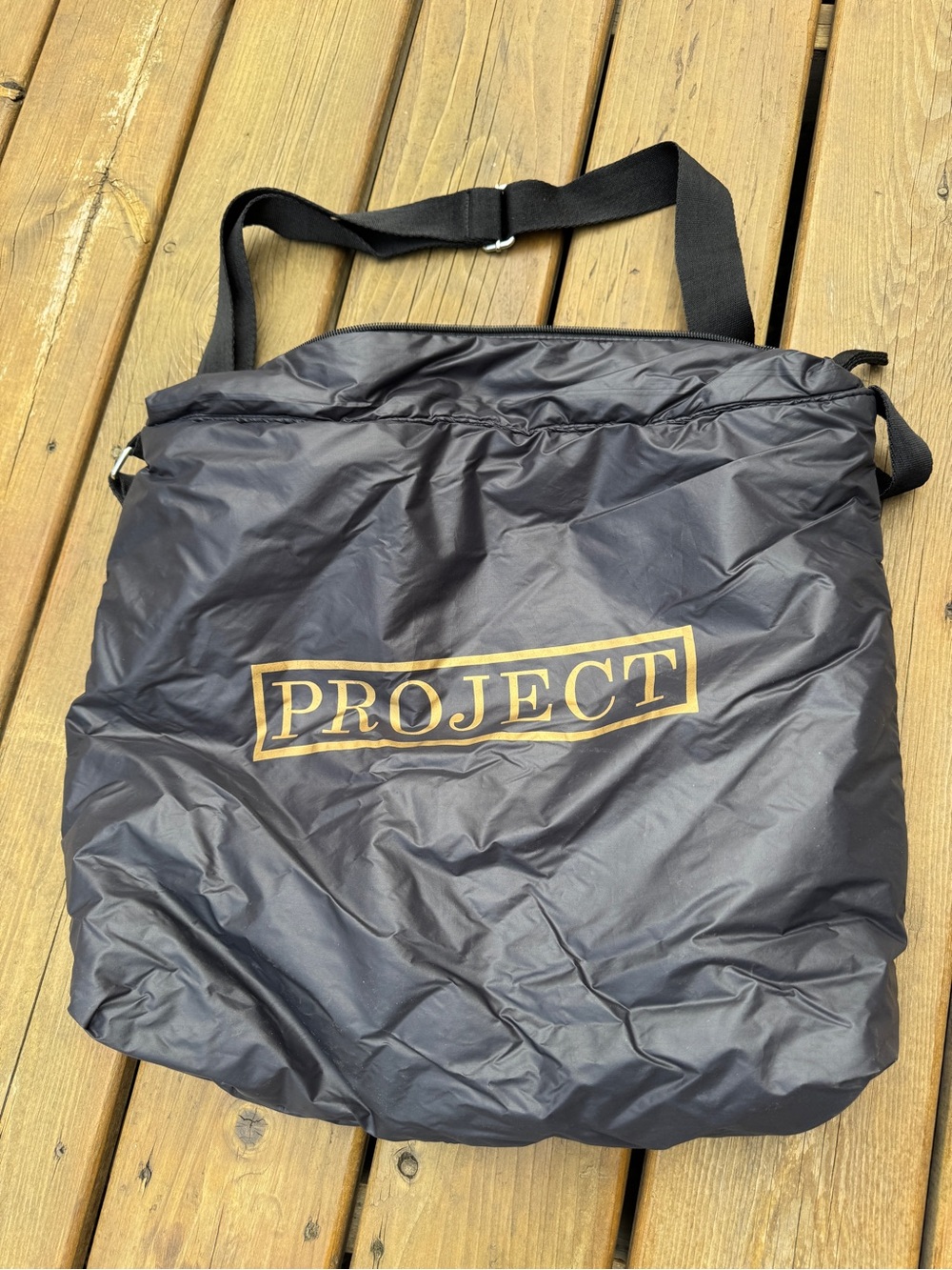 Stuffed Filled Black Nylon Tote with Gold Logo